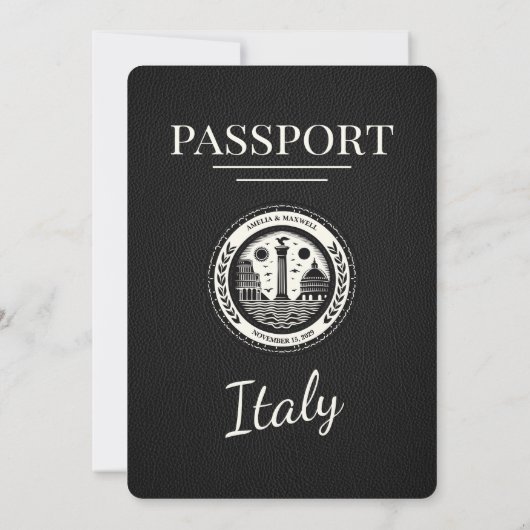 ブラックイタリアパスポート結婚式招待状 招待状 (裏面)