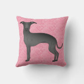 ブラックイタリアングレイハウンド可愛い犬オンピンクハート クッション (裏面)