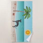 ブラックイタリアングレイハウンドAtトロピカルサマービーチ- ビーチタオル (正面)