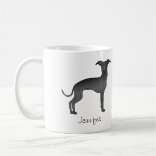 ブラックイタリアングレーハウンド かわいいキャラクター 犬 名前入り コーヒーマグカップ