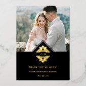 ブラックイニシャルゴールデンシック結婚レースロマンチック 箔招待状 (正面)