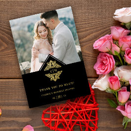 ブラックイニシャルゴールデンシック結婚レースロマンチック 箔招待状