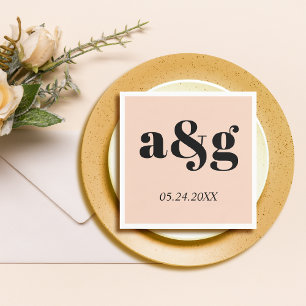 ブラックイニシャルタイポグラフィピーチピンクポピー結婚ズ スタンダードカクテルナプキン