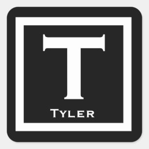 ブラックイニシャルネームキッズボーイパーティー新学期 スクエアシール