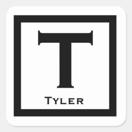 ブラックイニシャルネームキッズボーイパーティー新学期 スクエアシール