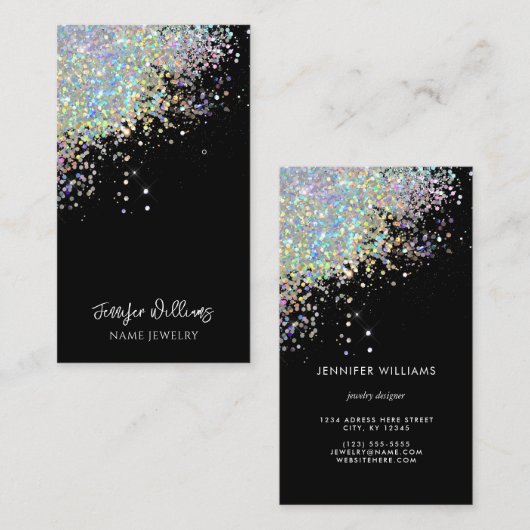 ブラックイヤリングジュエリーホログラフィックグリッターディスプレイ 名刺 (正面/裏面)