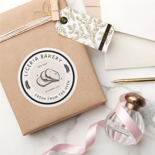 ブラックイラストレーションフードベーカリーサークルシール ラウンドシール (ギフト)