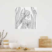 ブラックインクでデザインされた虹彩花 ポスター (キッチン)