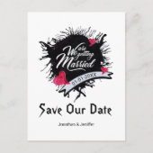 ブラックインクとピンクのローズゴシッ救クの日付 案内ポストカード (正面)