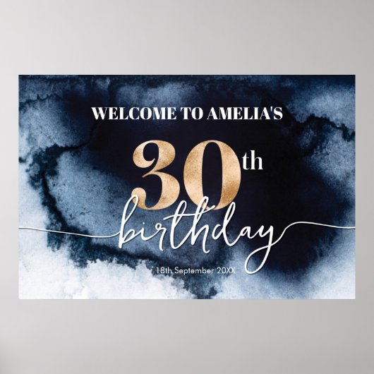 ブラックインクウォーターの色の誕生日ウォールバナーのポスター ポスター (正面)