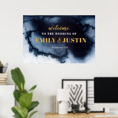 ブラックインクウォーターカラー結婚ウェルカムバナー ポスター (ホームオフィス)