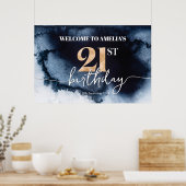 ブラックインクウォーターカラー21st誕生日ウェルカムバナー ポスター (キッチン)