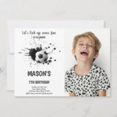 ブラックインクサッカー誕生日招待状(写真付) 招待状 (正面)