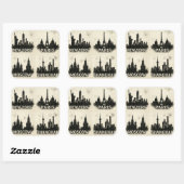 ブラックインクシティスカイライン – ニューヨーク、パリ、モスクワ スクエアシール (シート)