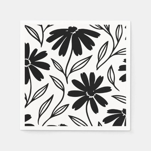 ブラックインクデイジーボホブライダルシャワー スタンダードカクテルナプキン (正面)