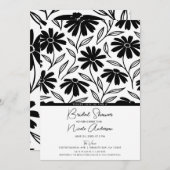 ブラックインクデイジーボホブライダルシャワー 招待状 (正面/裏面)