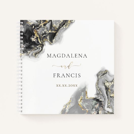 ブラックインクマーブルズ結婚ゲストブック ノートブック (正面)