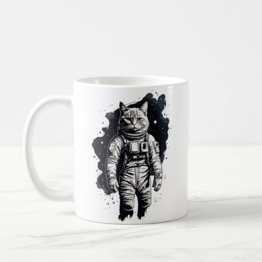 ブラックインク宇宙飛行士キャットデザイン コーヒーマグカップ (左)
