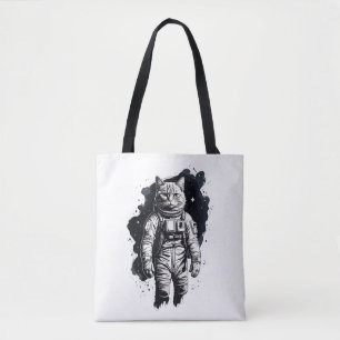ブラックインク宇宙飛行士キャットデザイン トートバッグ