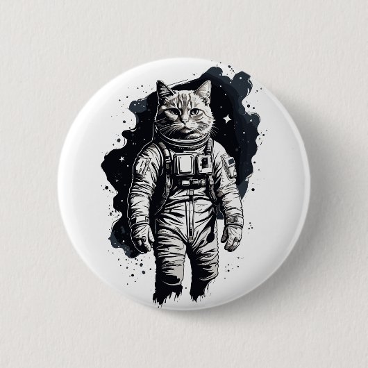 ブラックインク宇宙飛行士キャットデザイン 缶バッジ (正面)