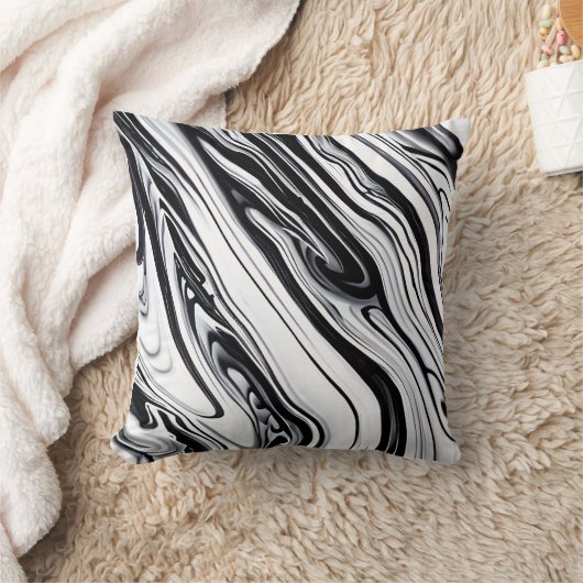 ブラックインク渦巻き大理石の枕 – タイムレスエレガンス クッション (ブランケット)