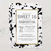 ブラックインク(ばちゃばちゃ)跳ねると金ゴールドスウィート16招待状 招待状 (正面/裏面)