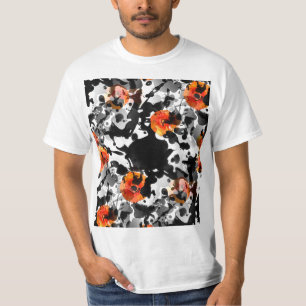 ブラックインク&ポピーのパターン+あなたのバックガー。&アイディア Tシャツ