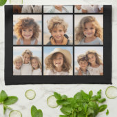 ブラックインスタグラムフォトコラージュと9つの正方形の写真 キッチンタオル (折り畳み)