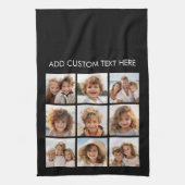 ブラックインスタグラムフォトコラージュと9つの正方形の写真 キッチンタオル (縦)