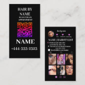 ブラックインスタグラムQRコードヘアスタイリストソーシャルメディア 名刺 (正面/裏面)