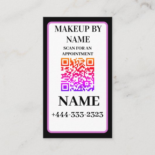 ブラックインスタグラムQRcodeメイクアップアーティストソーシャルメディア 名刺 (正面)