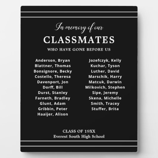 ブラックインメモリ同級生の名前の学校懇親会 フォトプラーク (正面)