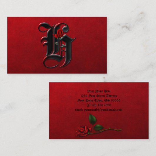 ブラックウィズレッドローゼスイニシャルHゴシック名刺 名刺 (正面/裏面)