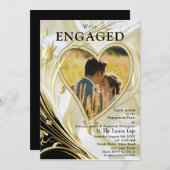 ブラックウィズ金ゴールドオンシャンパンシルク婚約 招待状 (正面/裏面)