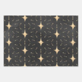 ブラックウィズ金ゴールドスターバスト&スターダスエレガントト ラッピングペーパーシート (正面3)