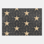 ブラックウィズ金ゴールドスターバスト&スターダスエレガントト ラッピングペーパーシート (正面)