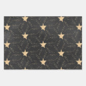 ブラックウィズ金ゴールドスターバスト&スターダスエレガントト ラッピングペーパーシート (正面3)