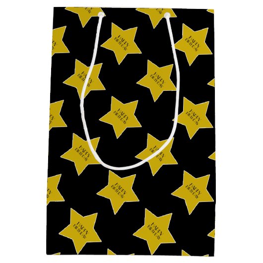 ブラックウィズ金ゴールドハリウッドスターズハッピーバースデー ミディアムペーパーバッグ (裏面)