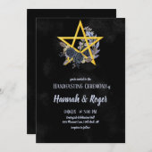 ブラックウィッカ信者ゴシックフローラ星形五角形ハンドスティング 招待状 (正面/裏面)