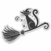 ブラックウィッチキャットオンブロムスティックハロウィン シール (正面)