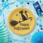 ブラックウィッチキャットオンブロムスティックハロウィン ペーパープレート (パーティー)