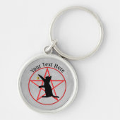 ブラックウィッチキャット金ゴールドスターレッドペンタグラムオングレー キーホルダー (正面)