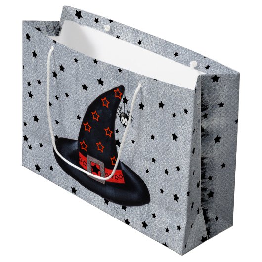 ブラックウィッチハットかわいいスパイダーハロウィン ラージペーパーバッグ (正面アングル)