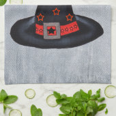 ブラックウィッチハットオレンジ星かわいいスパイダーハロウィン キッチンタオル (折り畳み)