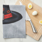 ブラックウィッチハットオレンジ星かわいいスパイダーハロウィン キッチンタオル (四つ折り)