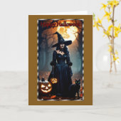 ブラックウィッチ黒猫ハロウィンカード カード (黄色い花)