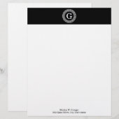 ブラックウィットギリシャ鍵ランドフレームイニシャルモノグラム レターヘッド (正面/裏面)