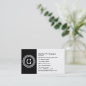 ブラックウィットギリシャ鍵ランドフレームイニシャルモノグラム 名刺 (スタンド正面)