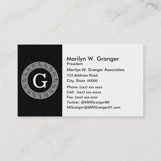 ブラックウィットギリシャ鍵ランドフレームイニシャルモノグラム 名刺 (正面)