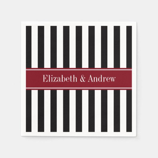 ブラックウィットストライプリボン名モノグラム スタンダードカクテルナプキン (正面)